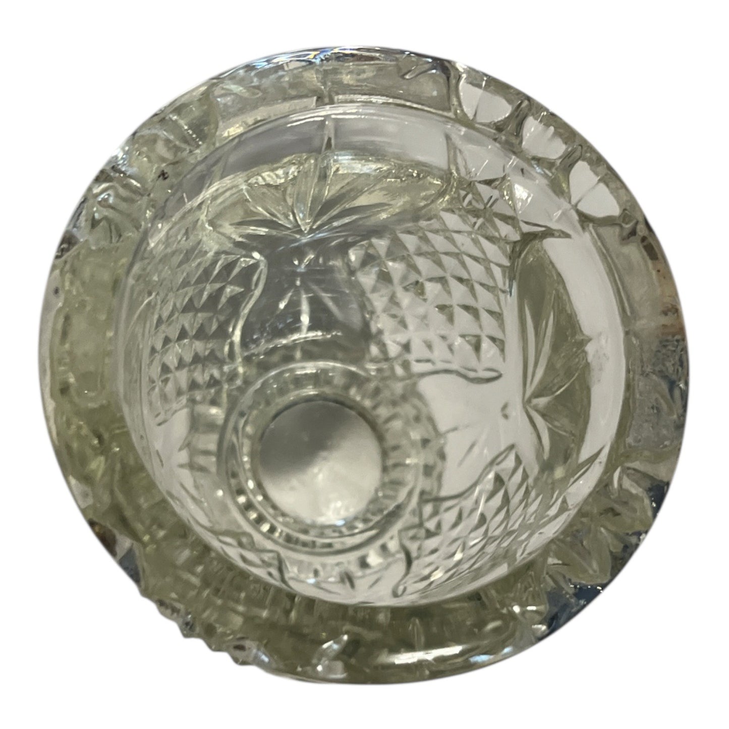 Vintage Avon Pressed Glass Pedestal Votive Holder – 1970s Diamond & Leaf Pattern – 4” Clear Glass Mini Compote