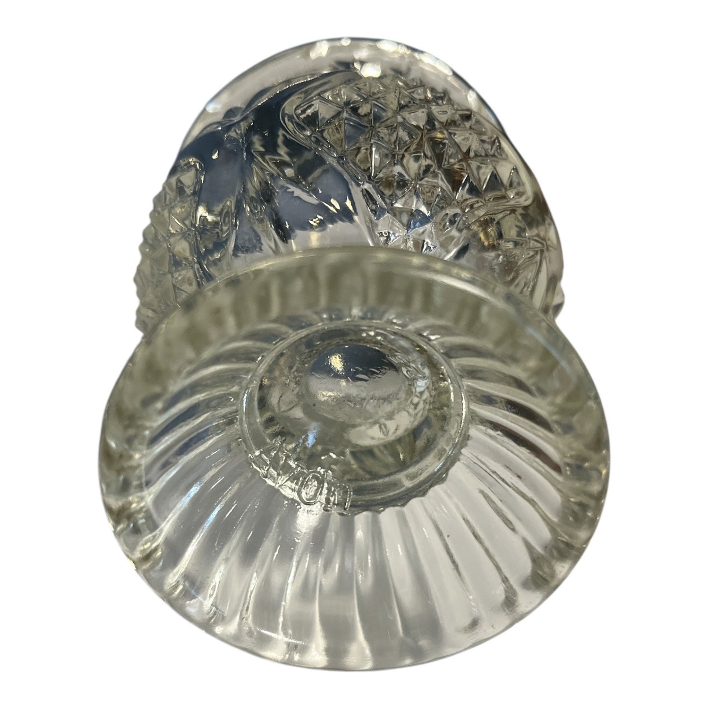 Vintage Avon Pressed Glass Pedestal Votive Holder – 1970s Diamond & Leaf Pattern – 4” Clear Glass Mini Compote