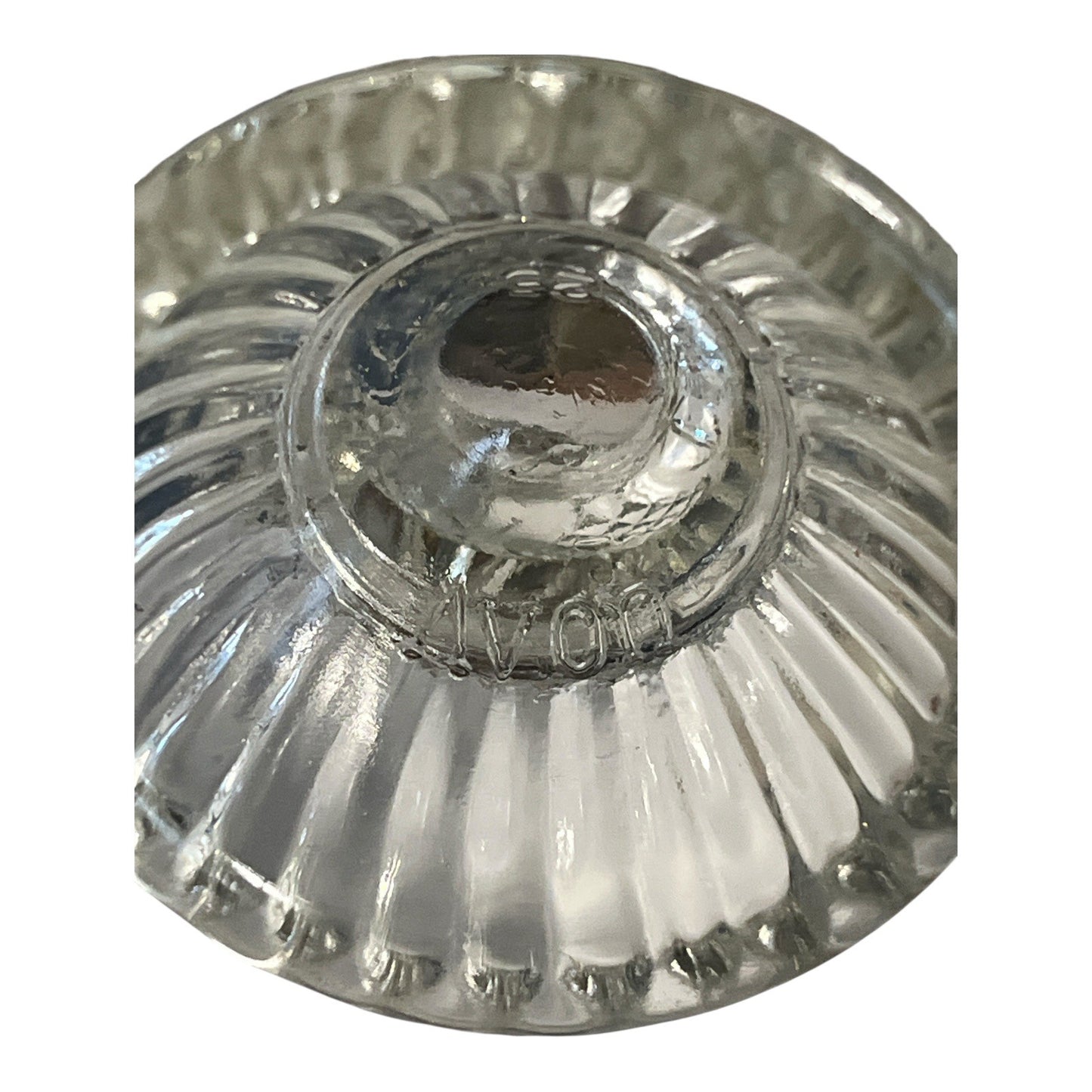 Vintage Avon Pressed Glass Pedestal Votive Holder – 1970s Diamond & Leaf Pattern – 4” Clear Glass Mini Compote