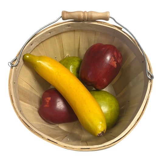 Rustic Faux Fruit & Wooden Basket Set | Red & Green Apples, 8" Banana | Farmhouse Kitchen Decor