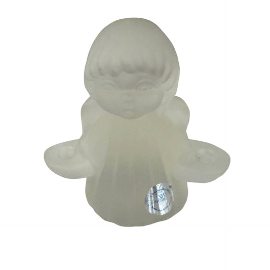 Vintage Goebel West Germany Frosted Glass Angel Double Taper Candle Holder Figurine Original Sticker