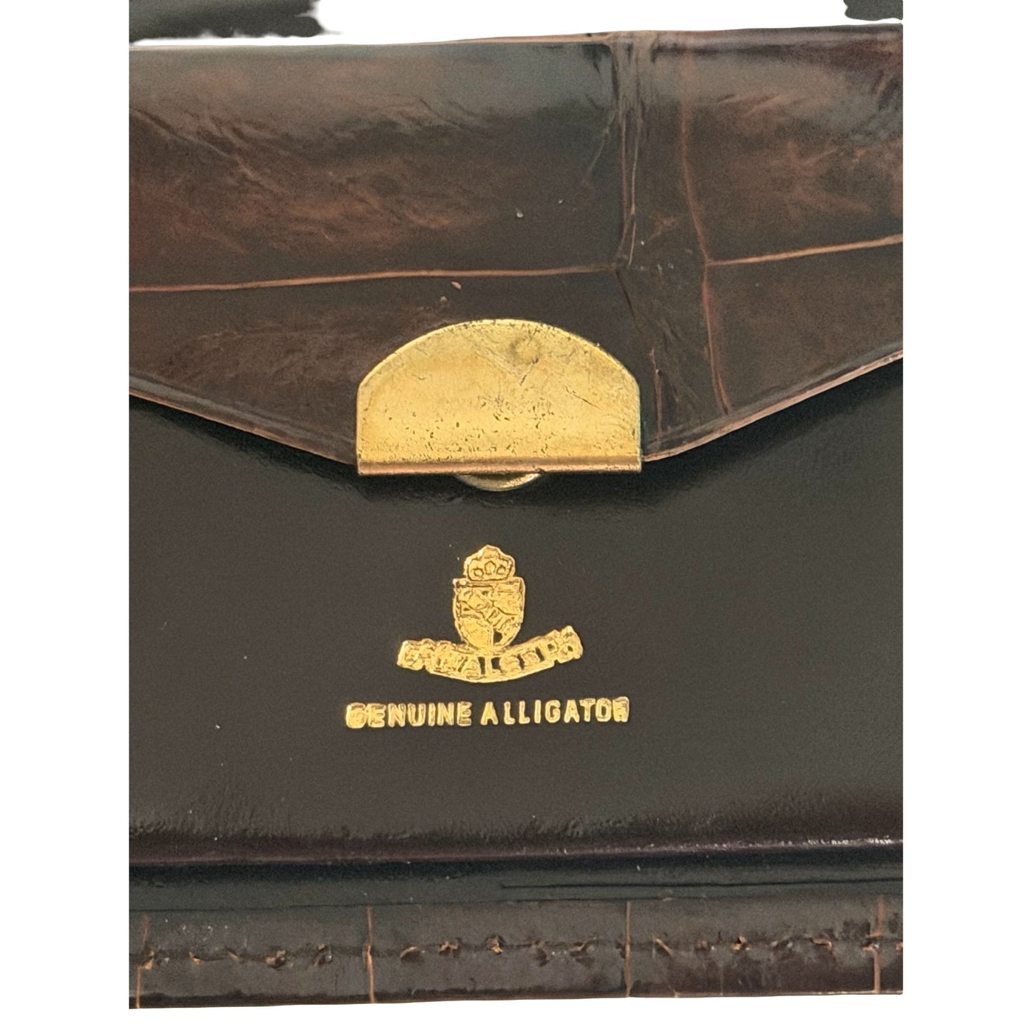 Vintage Males Genuine Alligator Wallet Brown Leather Bifold ID Holder