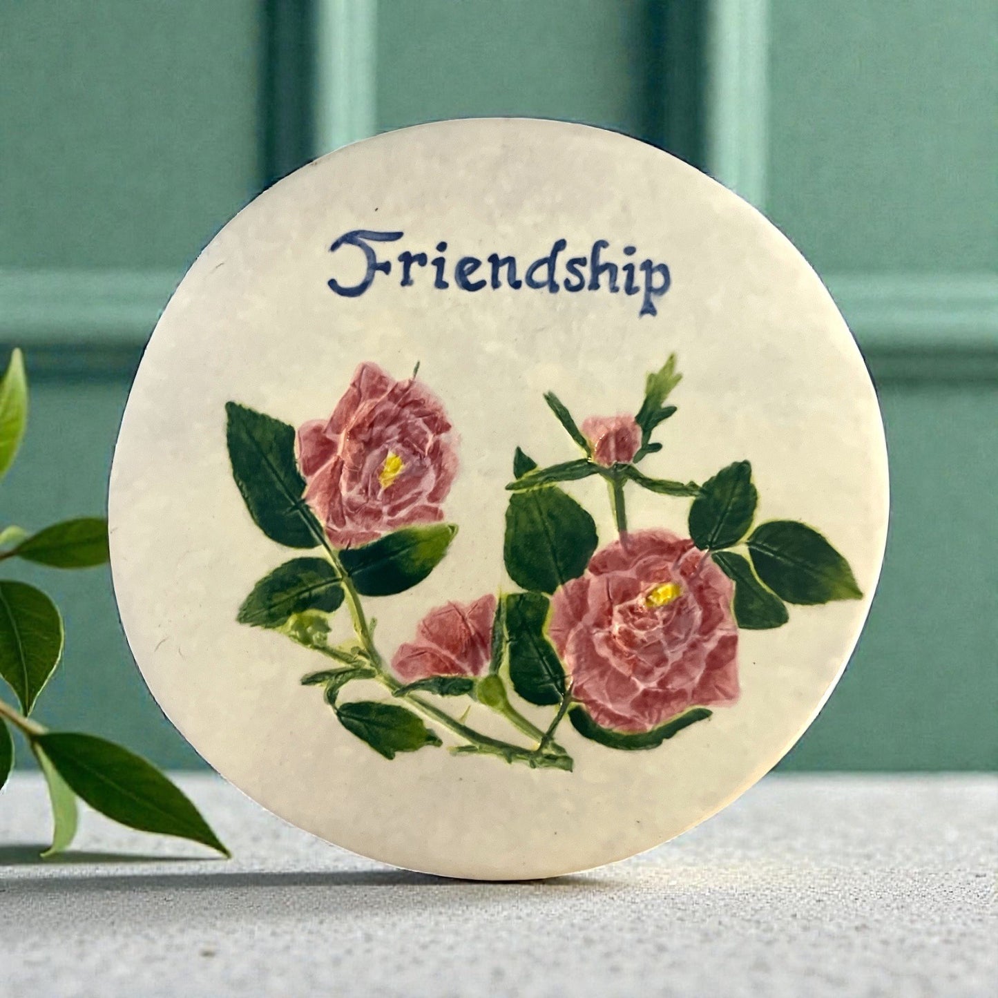 Vtg Salt Marsh Pottery Friendship Floral Plaque Handmade Massachusetts