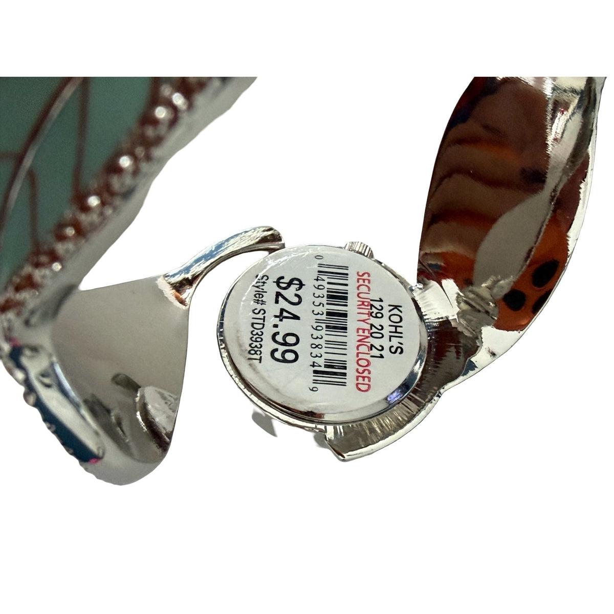 Studio STD3938T Aqua Enamel Leaf Rhinestone Silver Tone Bangle Watch