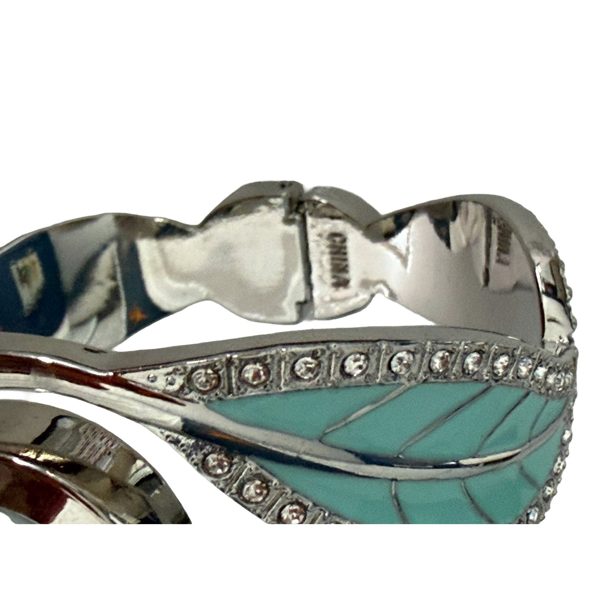 Studio STD3938T Aqua Enamel Leaf Rhinestone Silver Tone Bangle Watch
