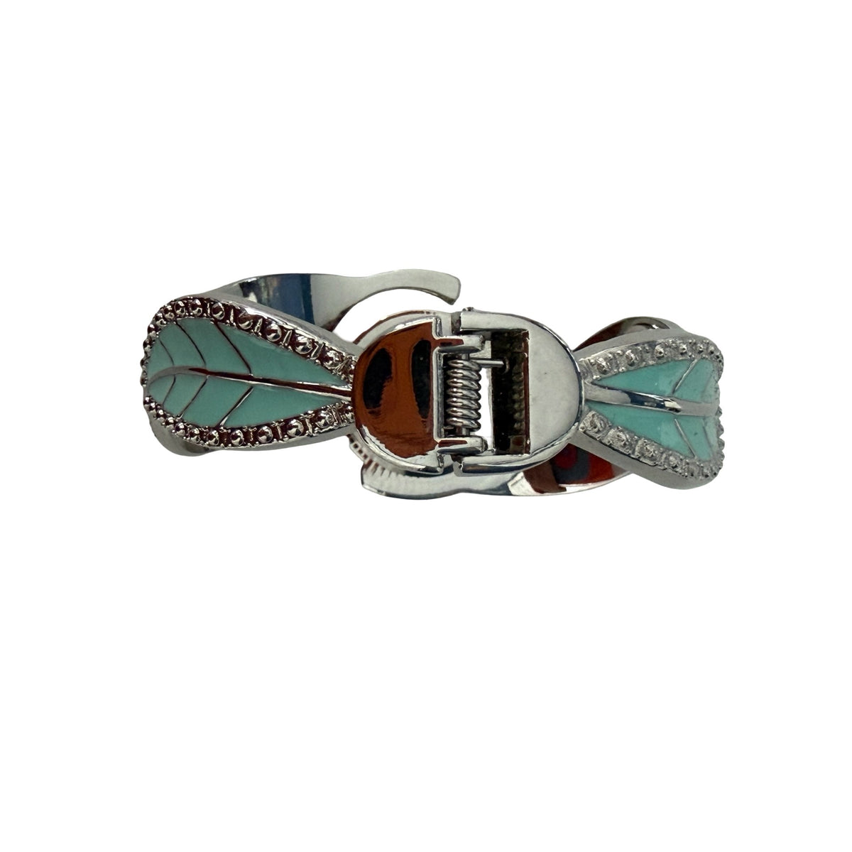 Studio STD3938T Aqua Enamel Leaf Rhinestone Silver Tone Bangle Watch