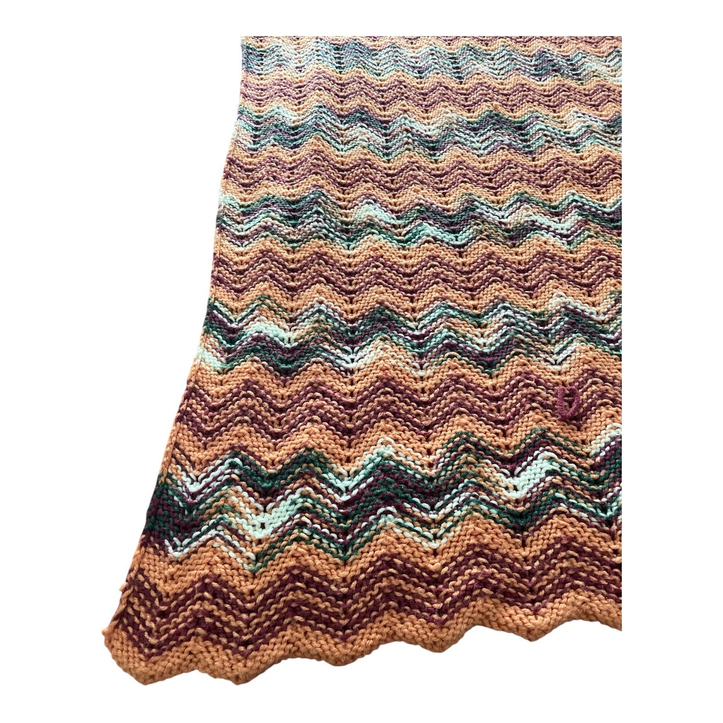 Vintage Hand-Knitted Chevron Blanket – 40 x 69 – Retro Zigzag Throw