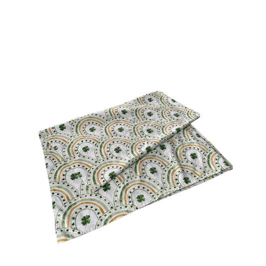 Martha Stewart Shamrock Rainbow Tablecloth St Patrick’s Day Green Gold Linen Blend 58x80