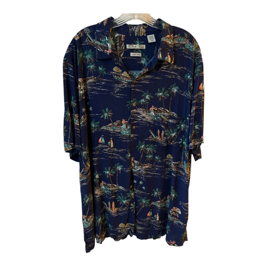 Batik Bay Men’s Hawaiian Shirt – Size 2XB – Rayon – Hula Dancers, Palm Trees, Surfboards VTG