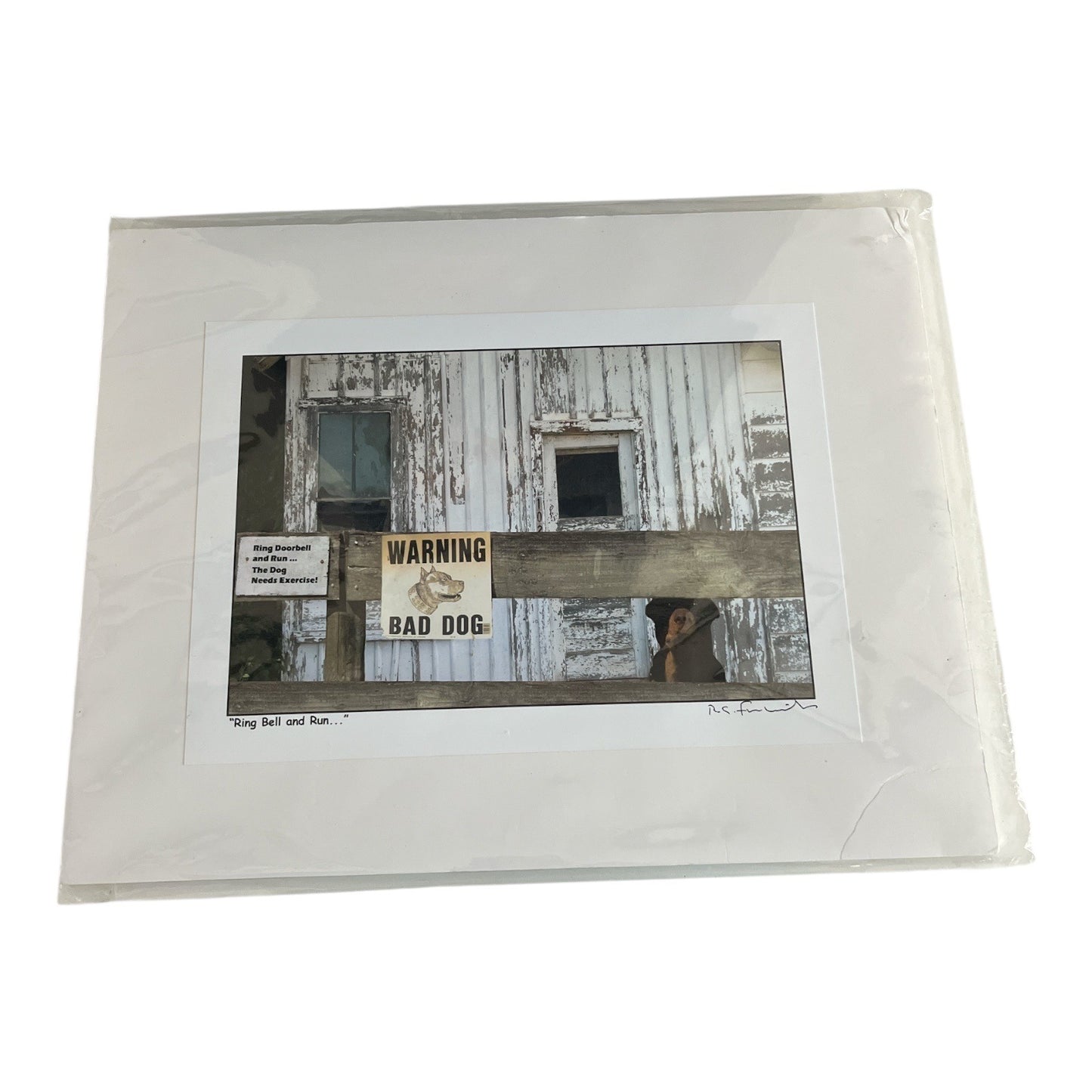 R.C. Fulwiler Signed Archival Inkjet Photograph “Ring Bell and Run…” – Bad Dog Humor Rustic Barn Print