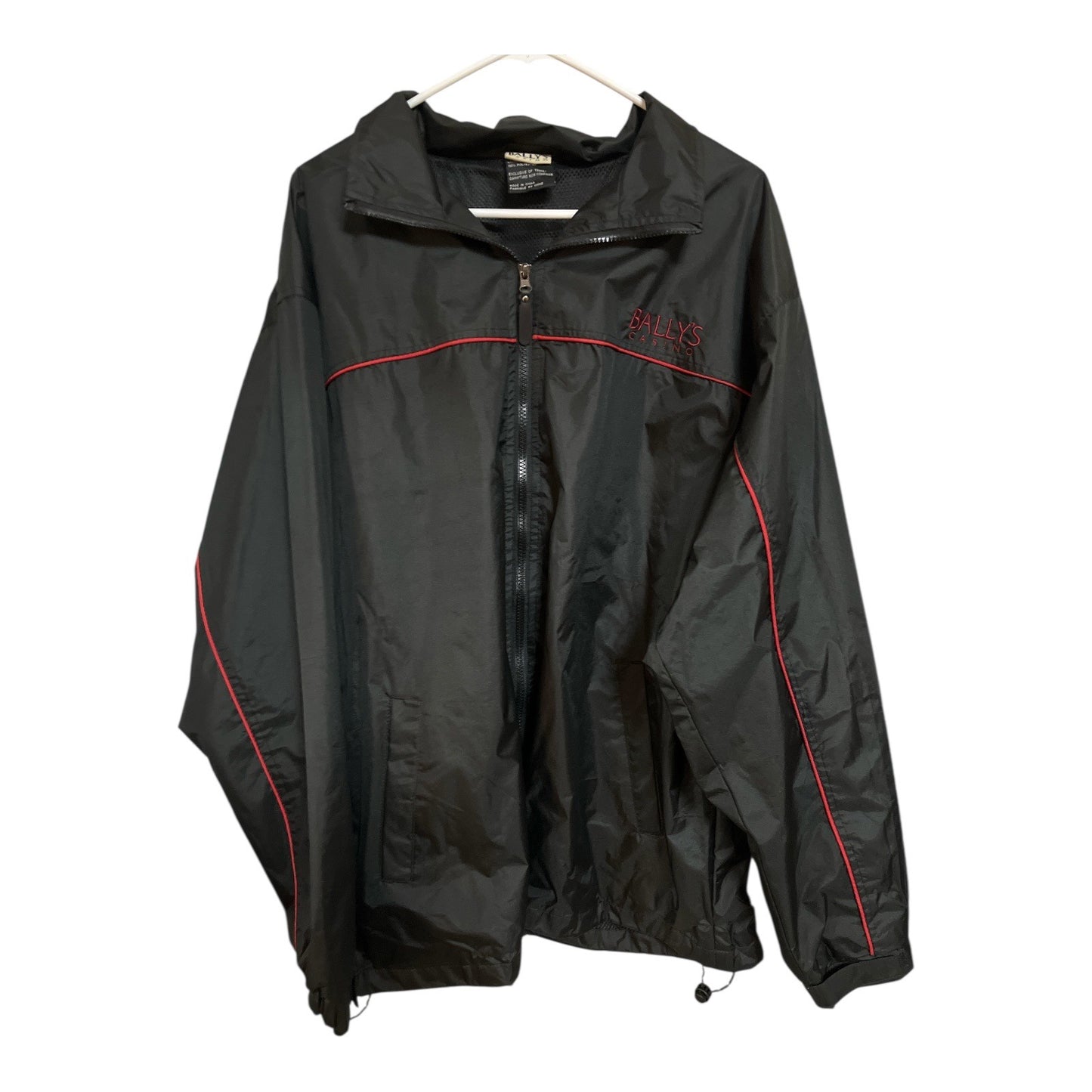 Bally’s Casino Windbreaker Jacket Black Red Trim Full Zip Men’s XL Early 2000s Vintage