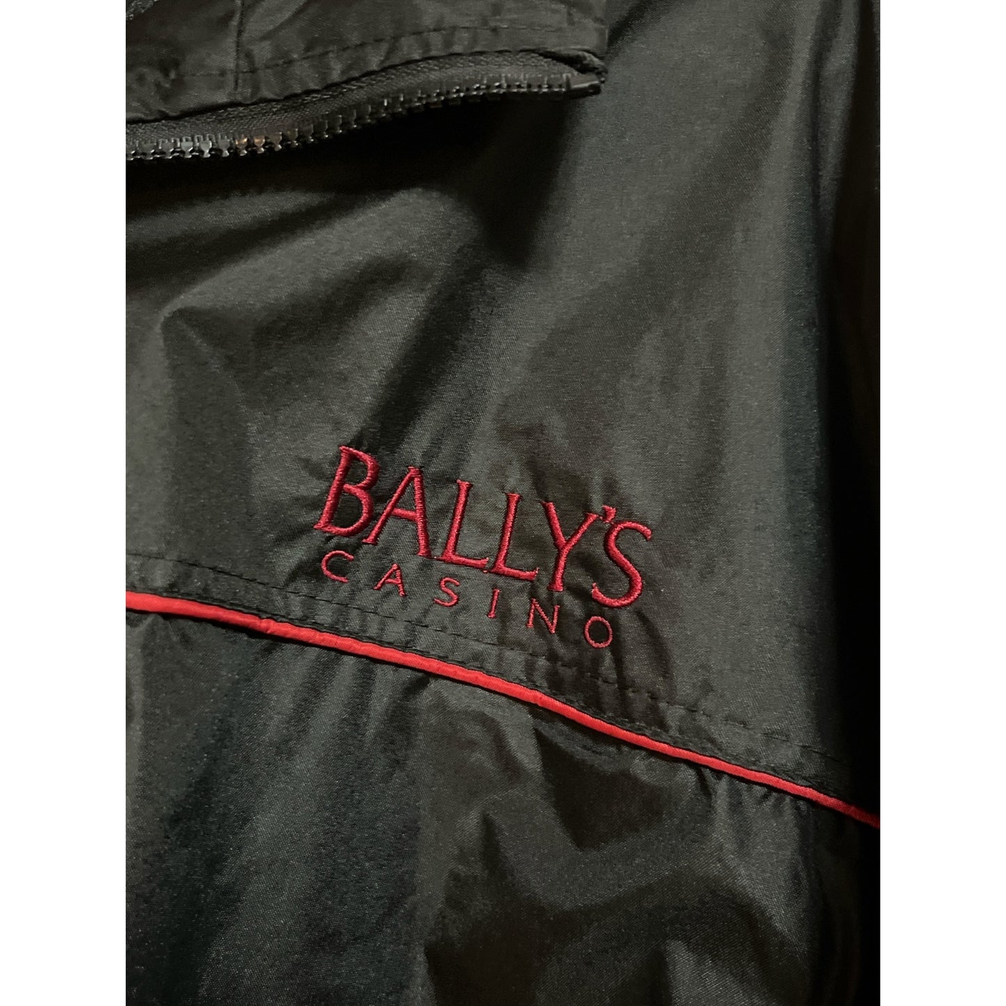 Bally’s Casino Windbreaker Jacket Black Red Trim Full Zip Men’s XL Early 2000s Vintage