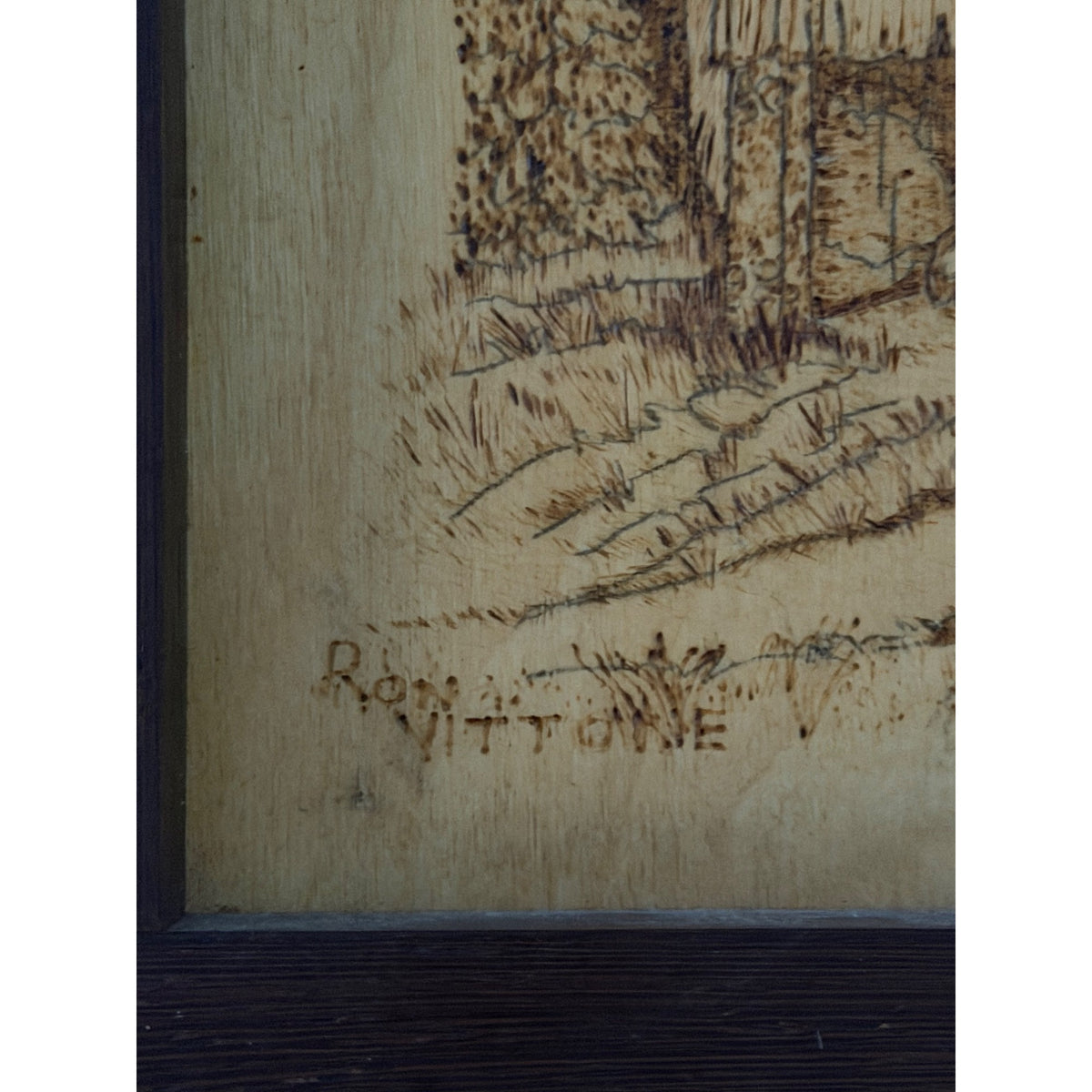 Ron Vittone Original Pyrography Wood Art Rustic Barn Wenge Frame 2012