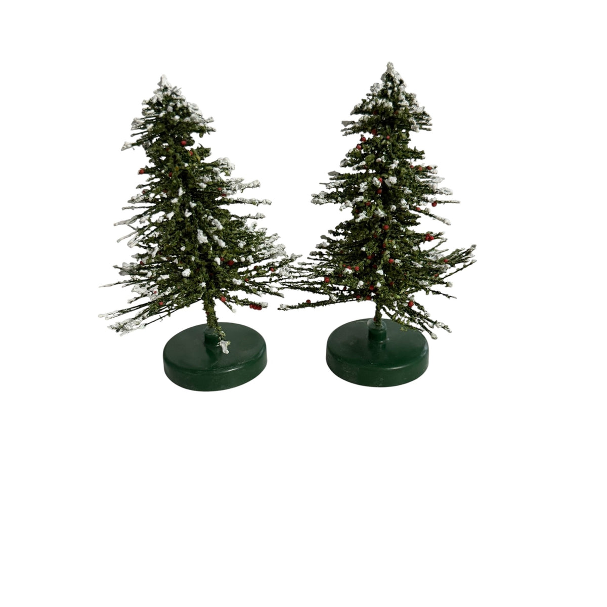Vintage Taiwan Miniature Snow Flocked Christmas Village Pine Trees 4.5 Inch Pair