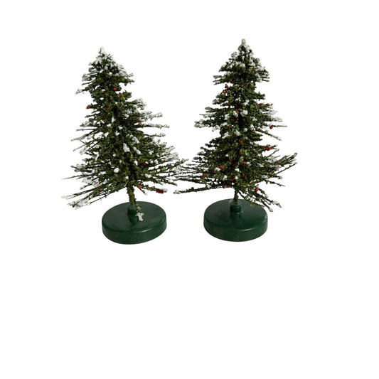 Vintage Taiwan Miniature Snow Flocked Christmas Village Pine Trees 4.5 Inch Pair