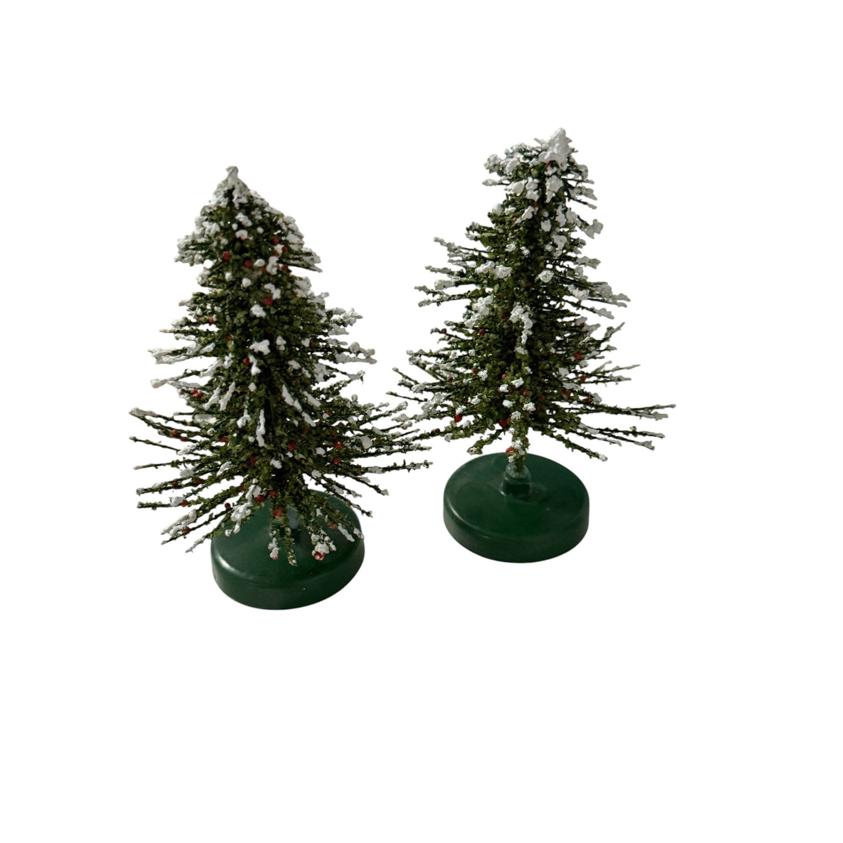 Vintage Taiwan Miniature Snow Flocked Christmas Village Pine Trees 4.5 Inch Pair
