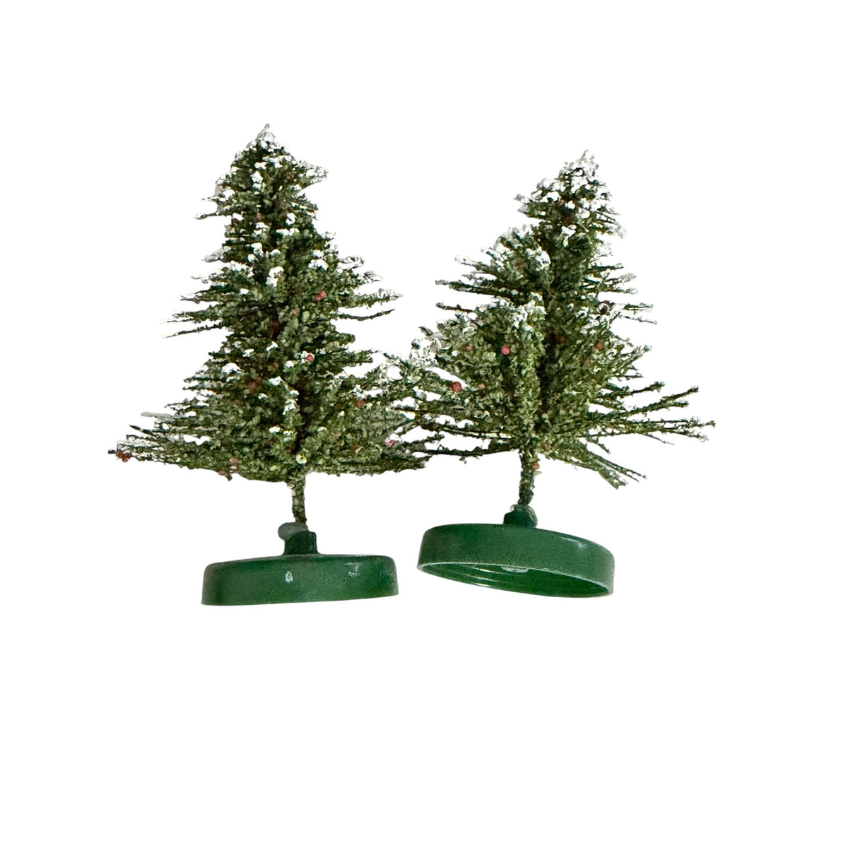 Vintage Taiwan Miniature Snow Flocked Christmas Village Pine Trees 4.5 Inch Pair