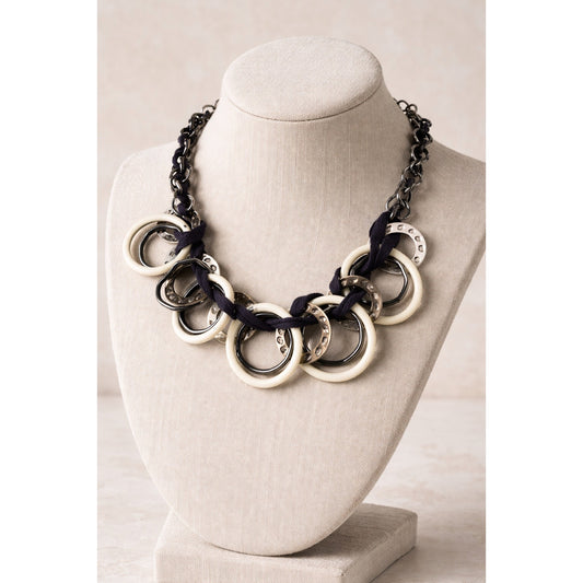 Y2K Veronese Statement Necklace Navy Blue Silver Tone Rings