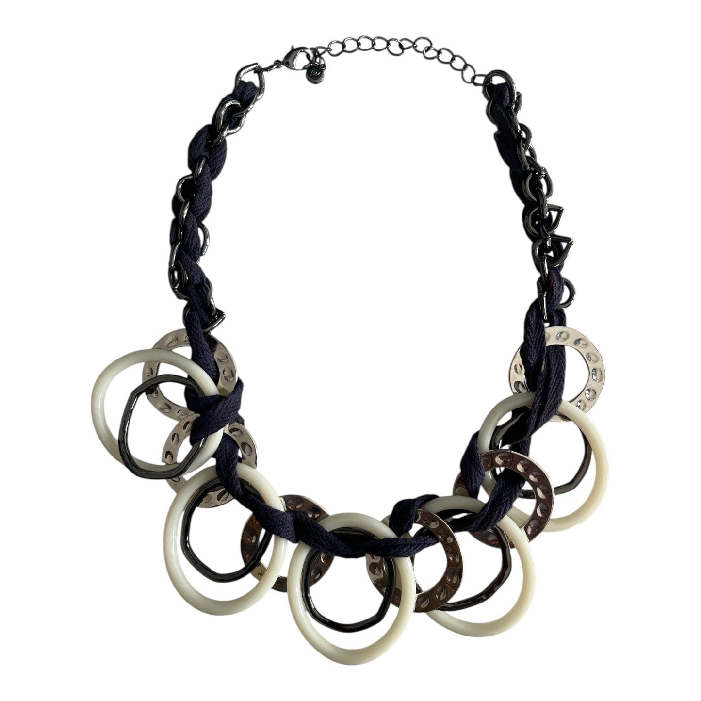 Y2K Veronese Statement Necklace Navy Blue Silver Tone Rings