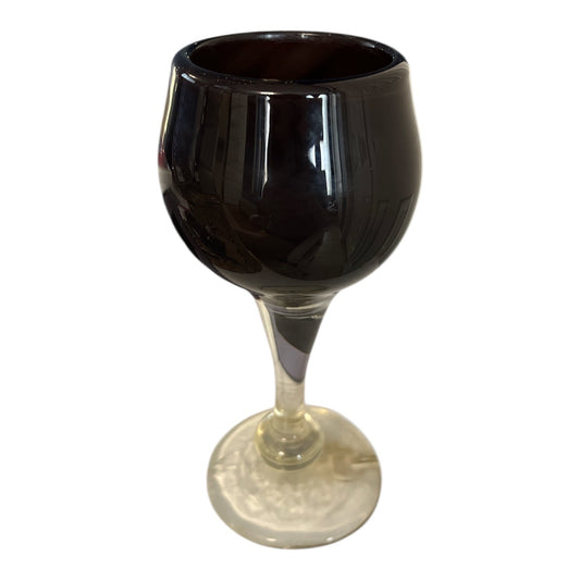 Handmade Jackie Brillard Signed Art Glass Goblet – 1998 – Purple Bowl & Clear Base