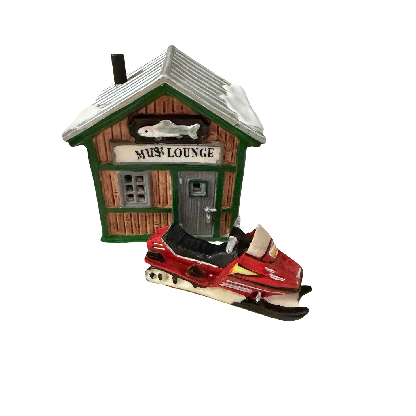 Lemax Mush Lounge Christmas Village Snowmobile Ski Lodge Building Figurine 2001