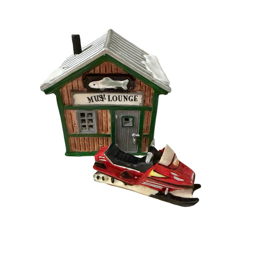 Lemax Mush Lounge Christmas Village Snowmobile Ski Lodge Building Figurine 2001