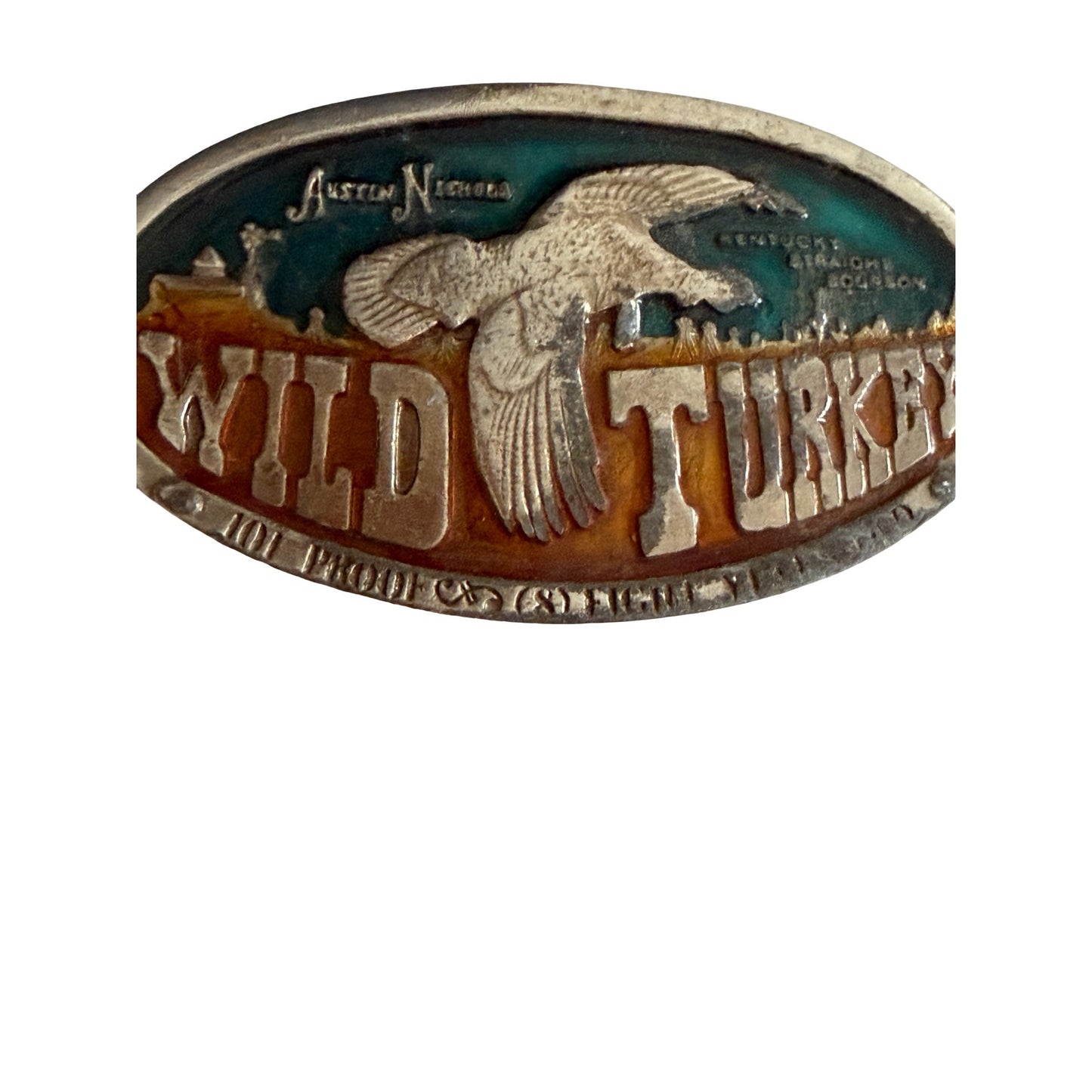 Vintage Austin Nichols Wild Turkey Belt Buckle Kentucky Straight Bourbon Advertising 2069