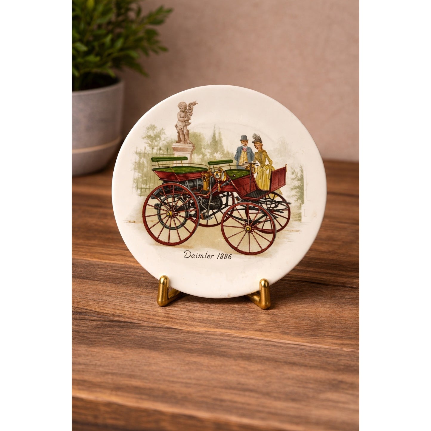 H&R Johnson England Daimler 1886 Ceramic Trivet Tile Historic Automobile 6 Inch