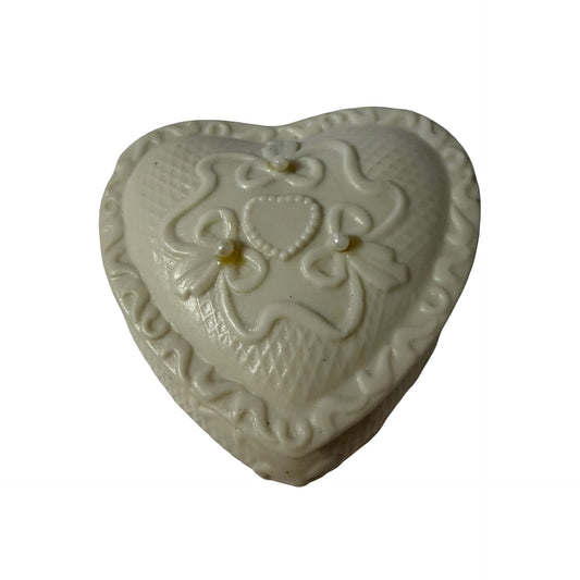 Vintage White Heart Trinket Box Ceramic Wedding Favor Ring Box Pearl Accents