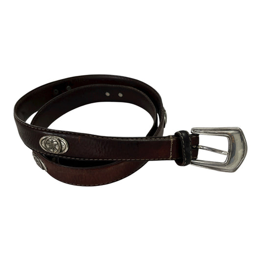 Vtg Italian Fossil Full Grain Cowhide Leather Belt w/ Silver-Tone Golf Club Medallions