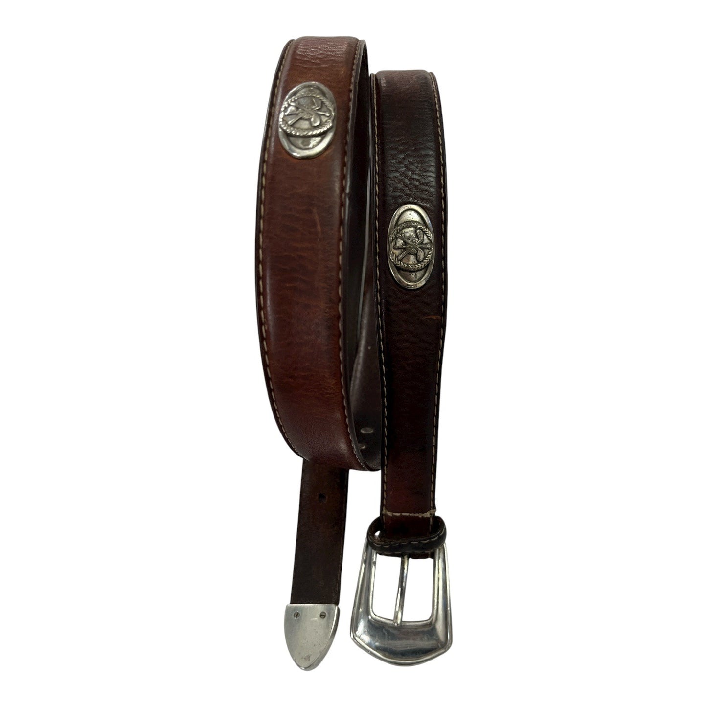 Vtg Italian Fossil Full Grain Cowhide Leather Belt w/ Silver-Tone Golf Club Medallions