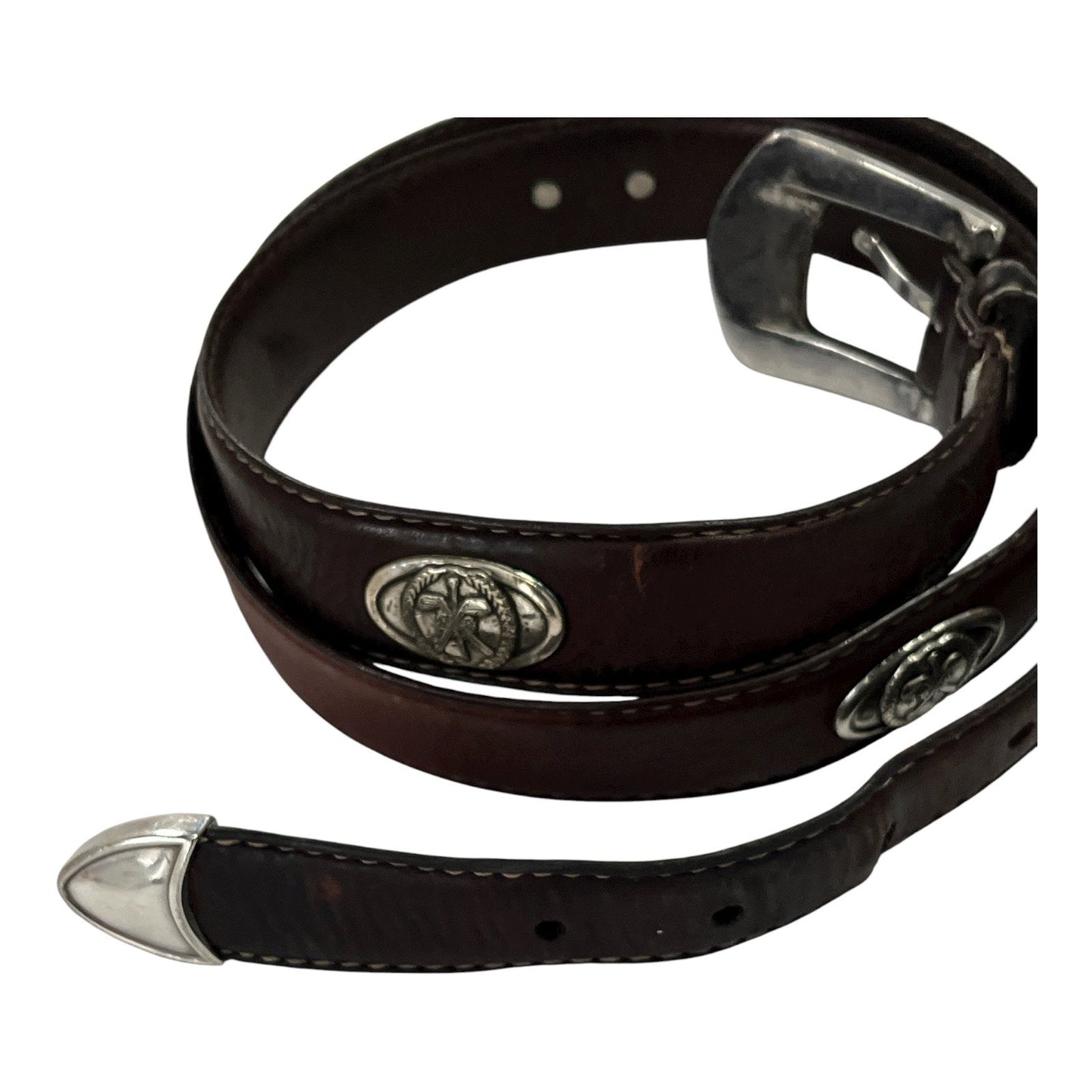 Vtg Italian Fossil Full Grain Cowhide Leather Belt w/ Silver-Tone Golf Club Medallions