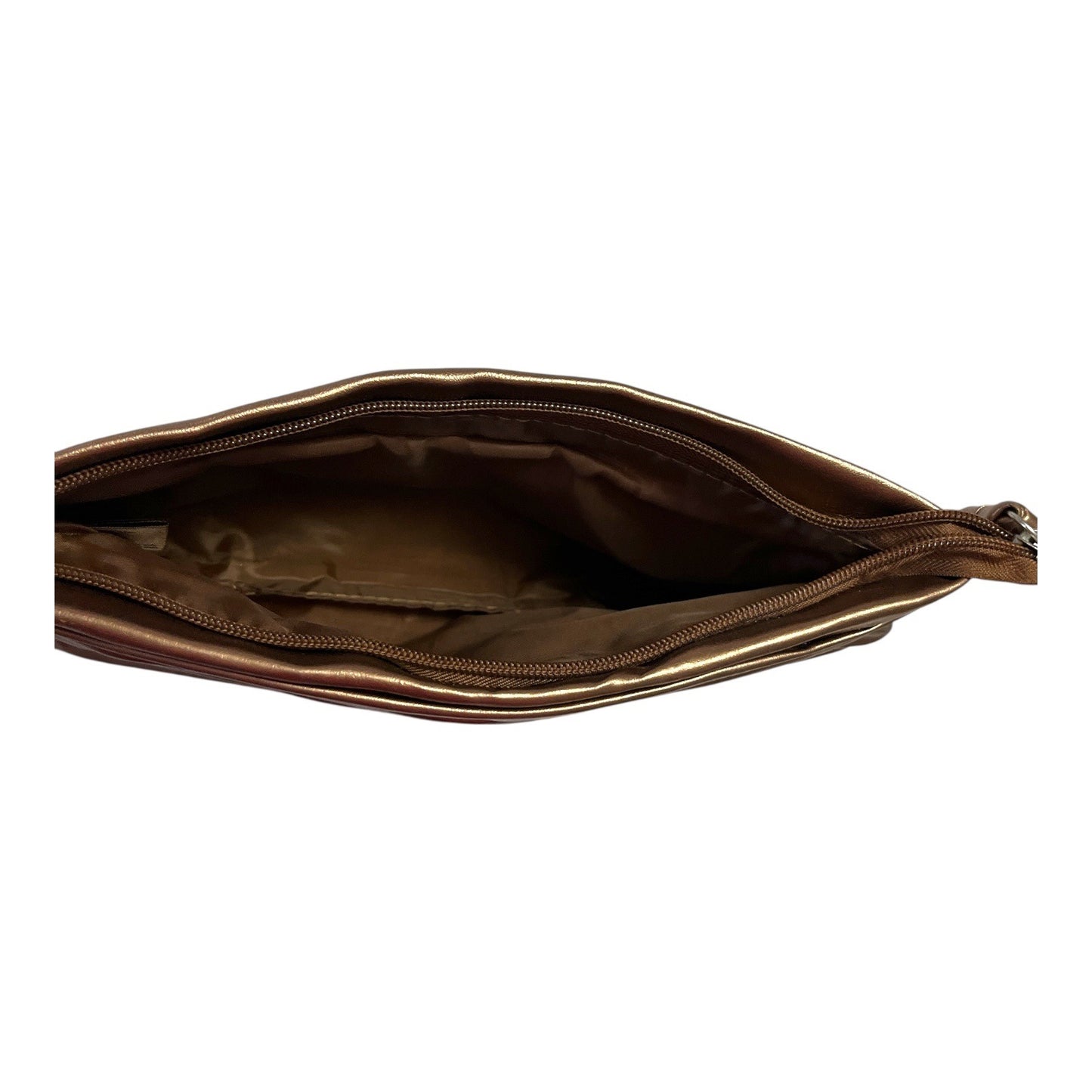 Elizabeth Arden Metallic Bronze Ruched Wristlet Clutch – Faux Leather