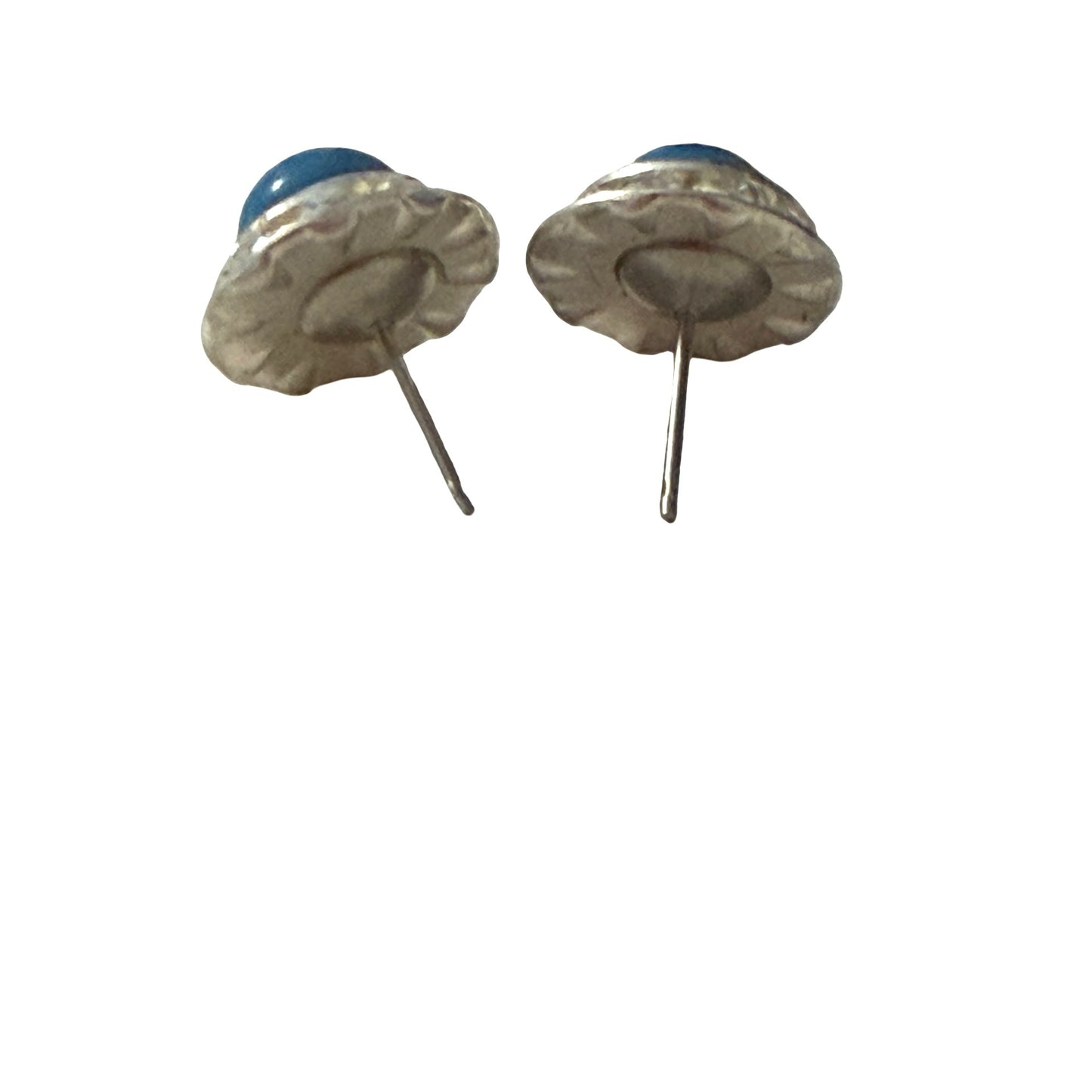 Vintage Millefiori Glass Flower Stud Earrings Small Rhinestone Halo Blue Floral Pair