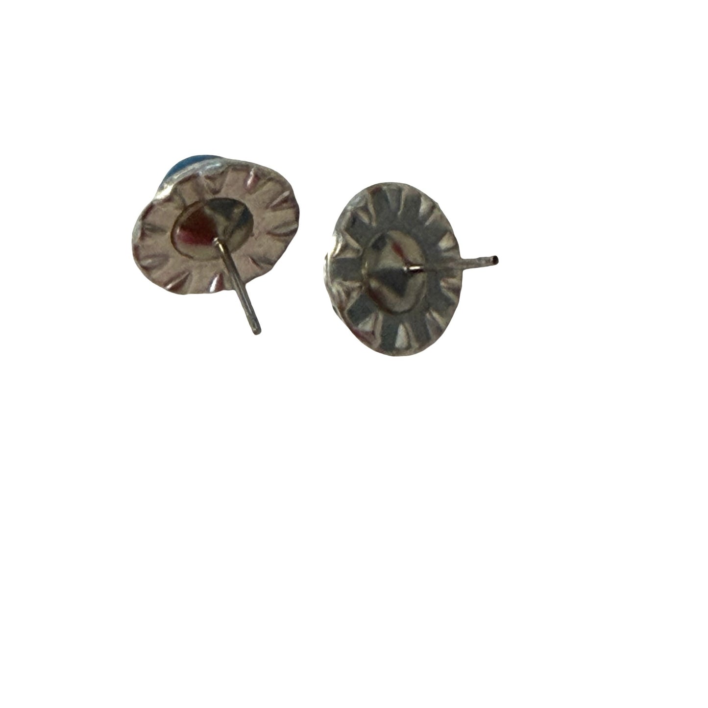 Vintage Millefiori Glass Flower Stud Earrings Small Rhinestone Halo Blue Floral Pair