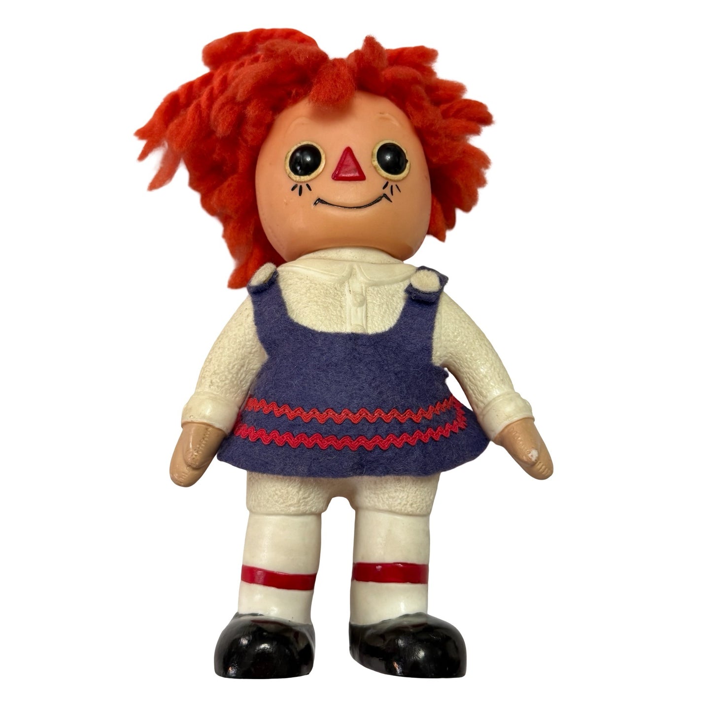 Vintage 1974 Raggedy Ann Vinyl Doll 8" Royalty Industries Knickerbocker Red Yarn Hair