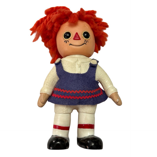 Vintage 1974 Raggedy Ann Vinyl Doll 8" Royalty Industries Knickerbocker Red Yarn Hair