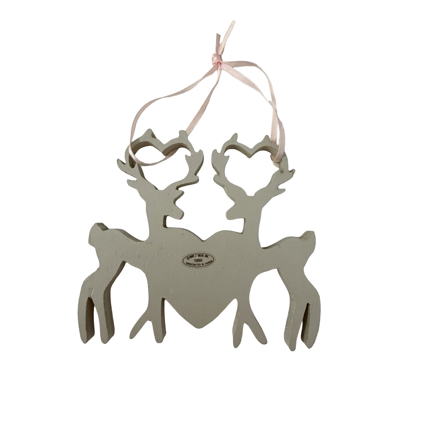 Vintage Kurt S. Adler Wooden Reindeer Heart Christmas Ornament 1988 Handcrafted Taiwan