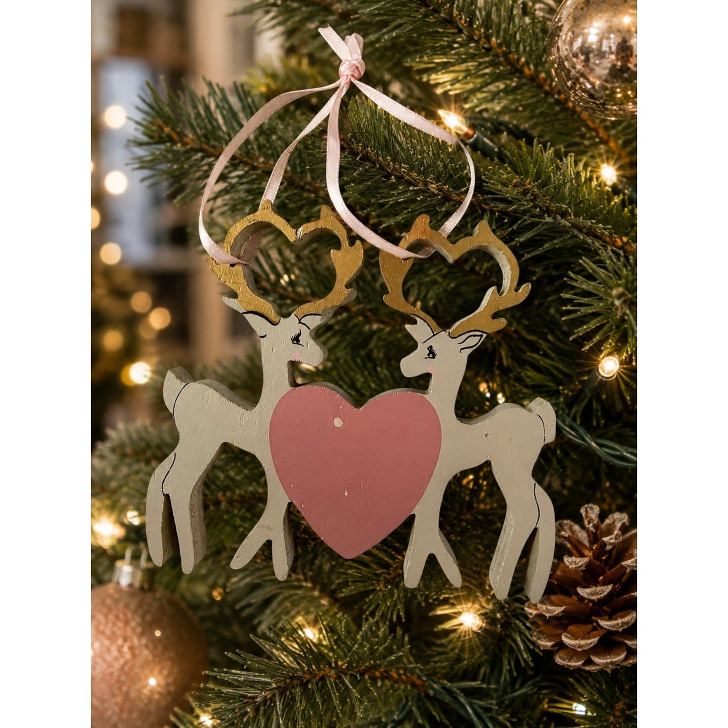 Vintage Kurt S. Adler Wooden Reindeer Heart Christmas Ornament 1988 Handcrafted Taiwan