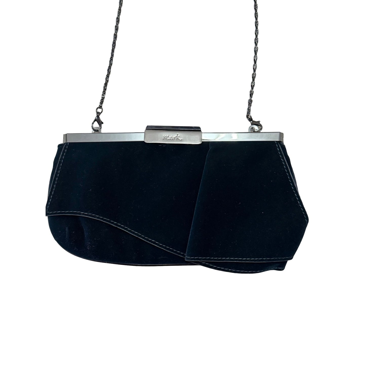 Vintage mark. By Avon Blue Velvet Evening Bag Silver Tone Frame Y2K Clutch Purse