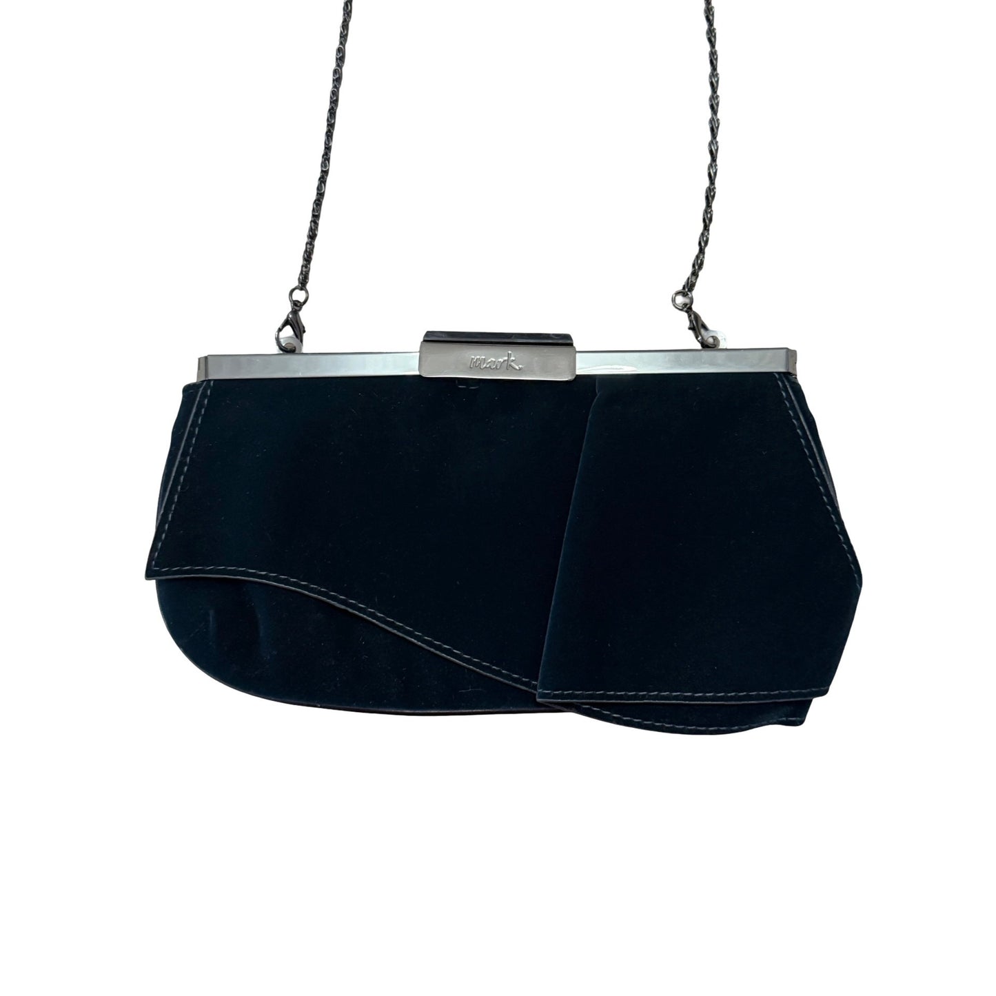 Vintage mark. By Avon Blue Velvet Evening Bag Silver Tone Frame Y2K Clutch Purse