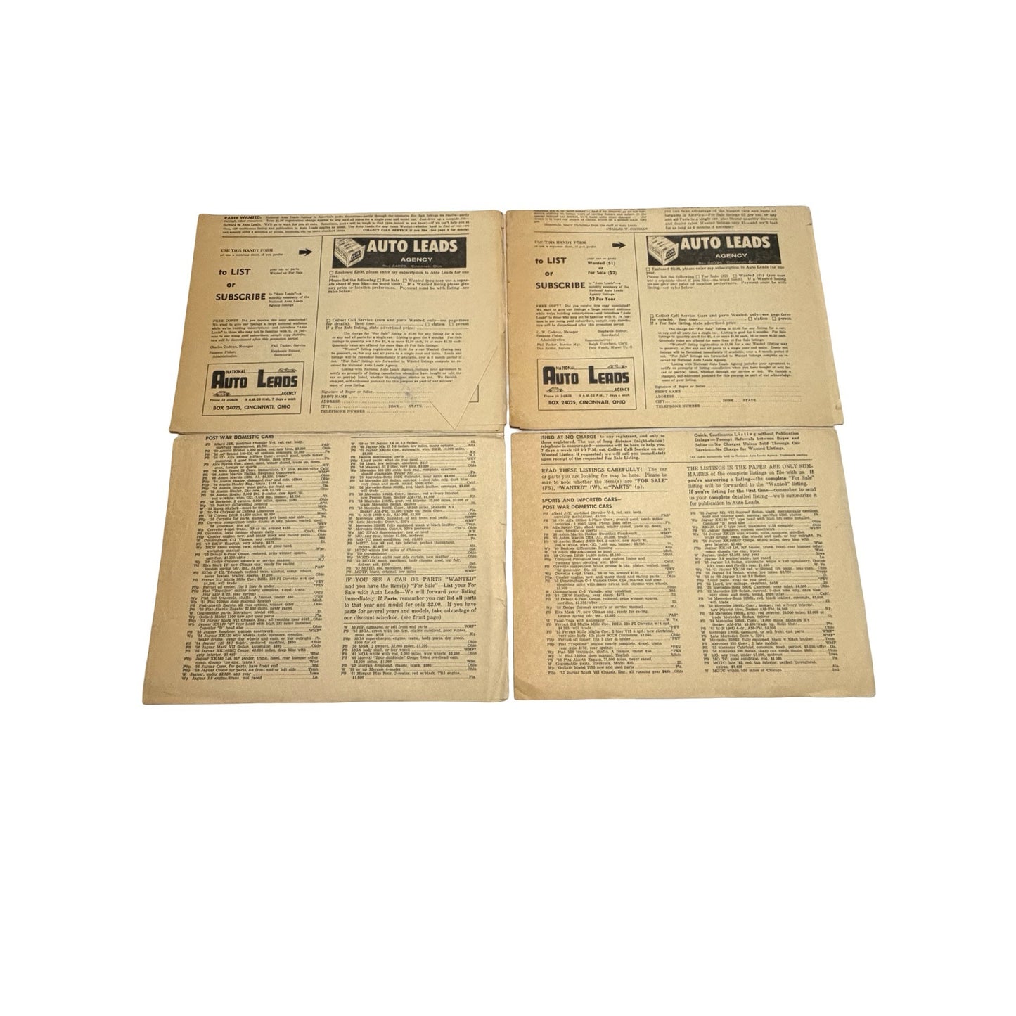 Vintage Auto Leads Newspaper Lot of 4 November 1961 March 1962 Classic Car Parts Publications