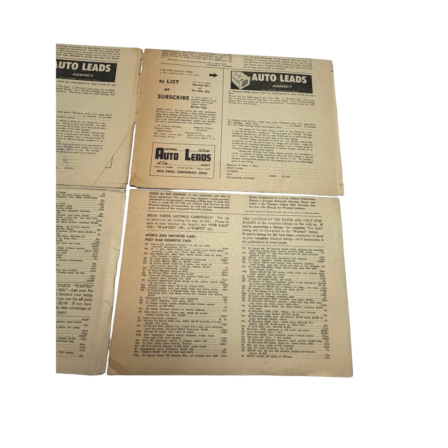 Vintage Auto Leads Newspaper Lot of 4 November 1961 March 1962 Classic Car Parts Publications