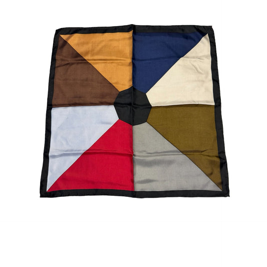 Vintage 1989 Pure Silk Geometric Pocket Square Scarf Hand Rolled Color Block 18.5"
