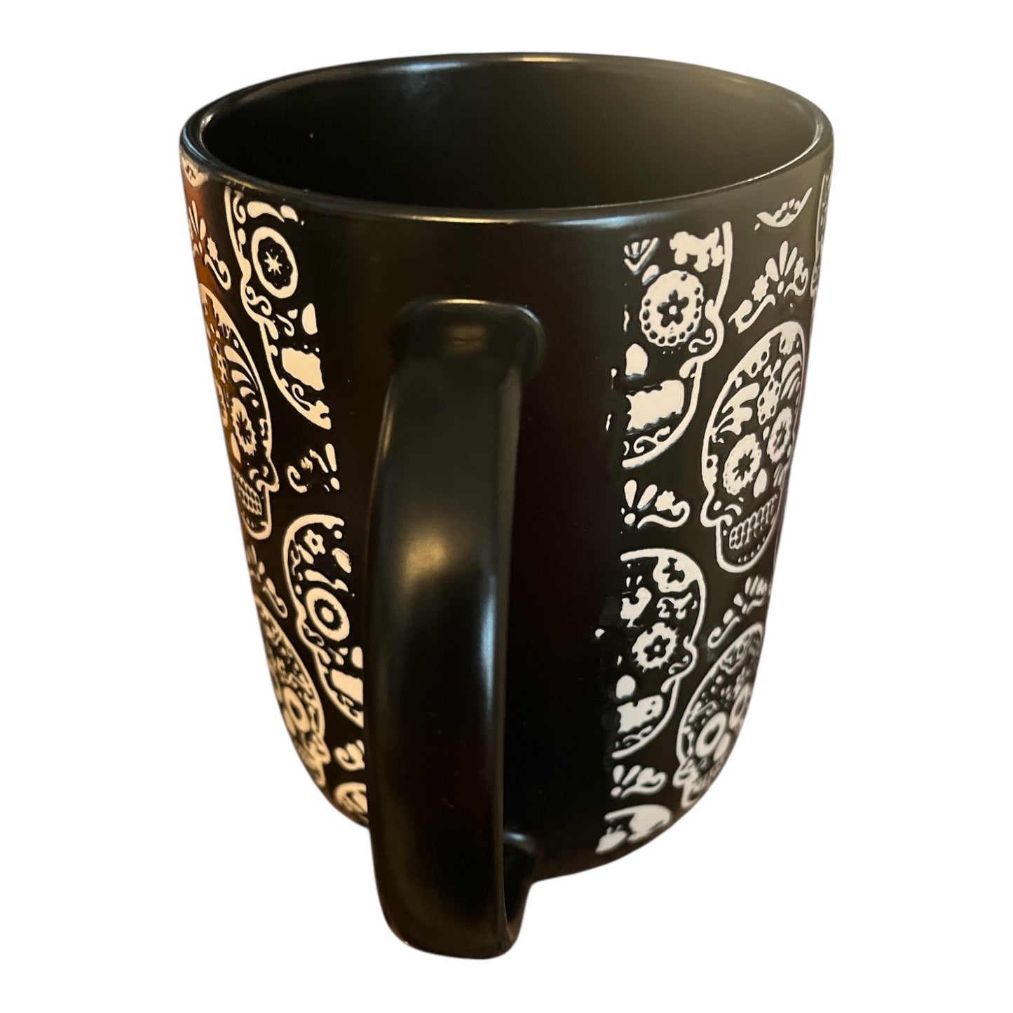 Market Finds MRKT Black Sugar Skull Mug – Dia de los Muertos Halloween Gothic Coffee Cup – 3.5" x 5"