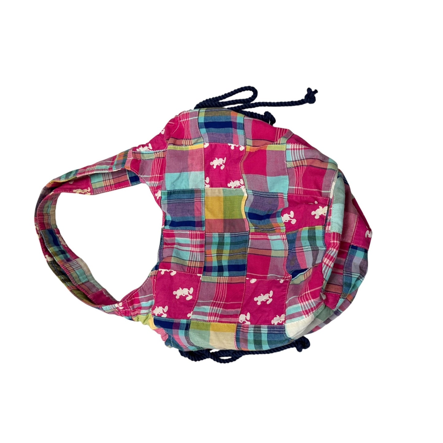 Disney Parks Mickey Mouse Patchwork Plaid Drawstring Hobo Shoulder Bag Pink