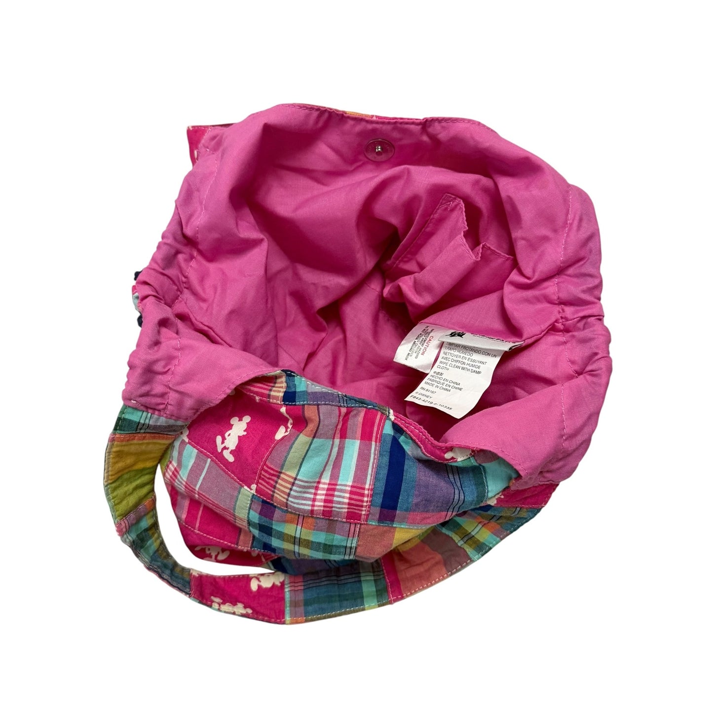 Disney Parks Mickey Mouse Patchwork Plaid Drawstring Hobo Shoulder Bag Pink
