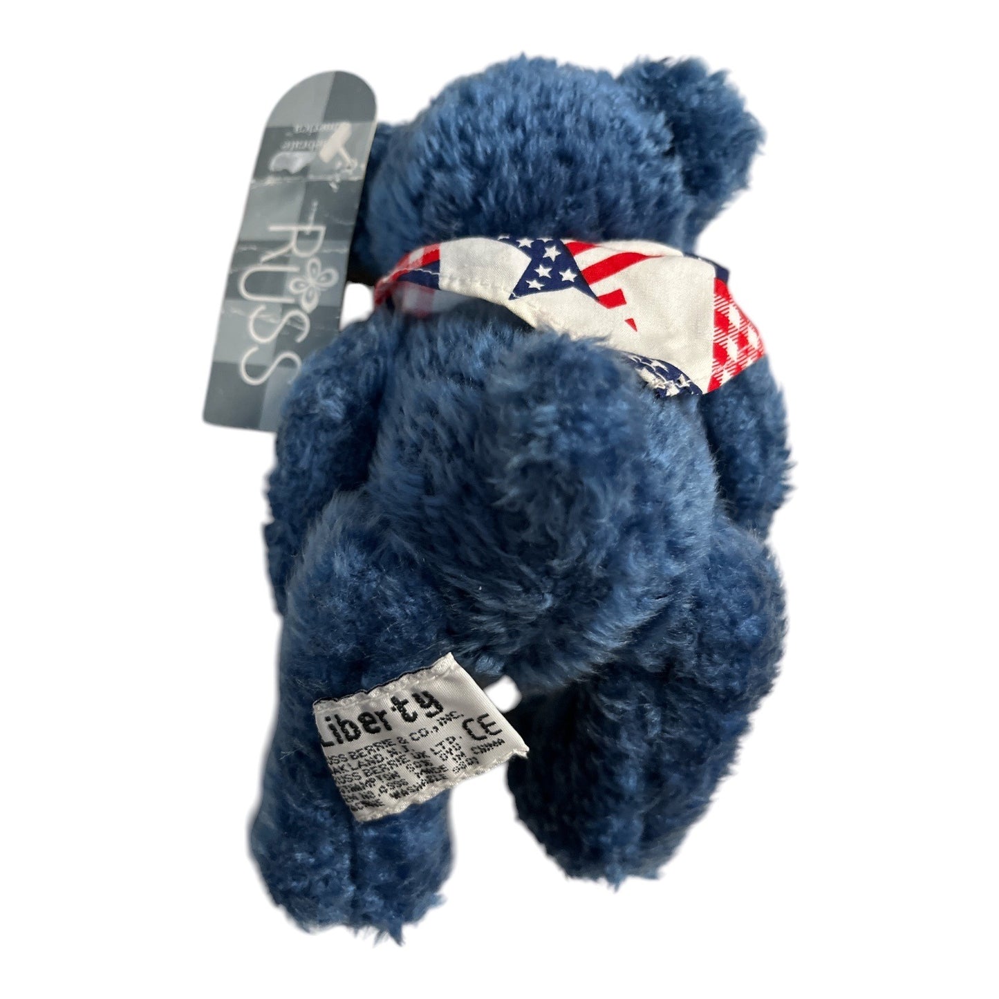 VTG Russ Patriotic Blue Teddy Bear Plush with American Flag Bandana