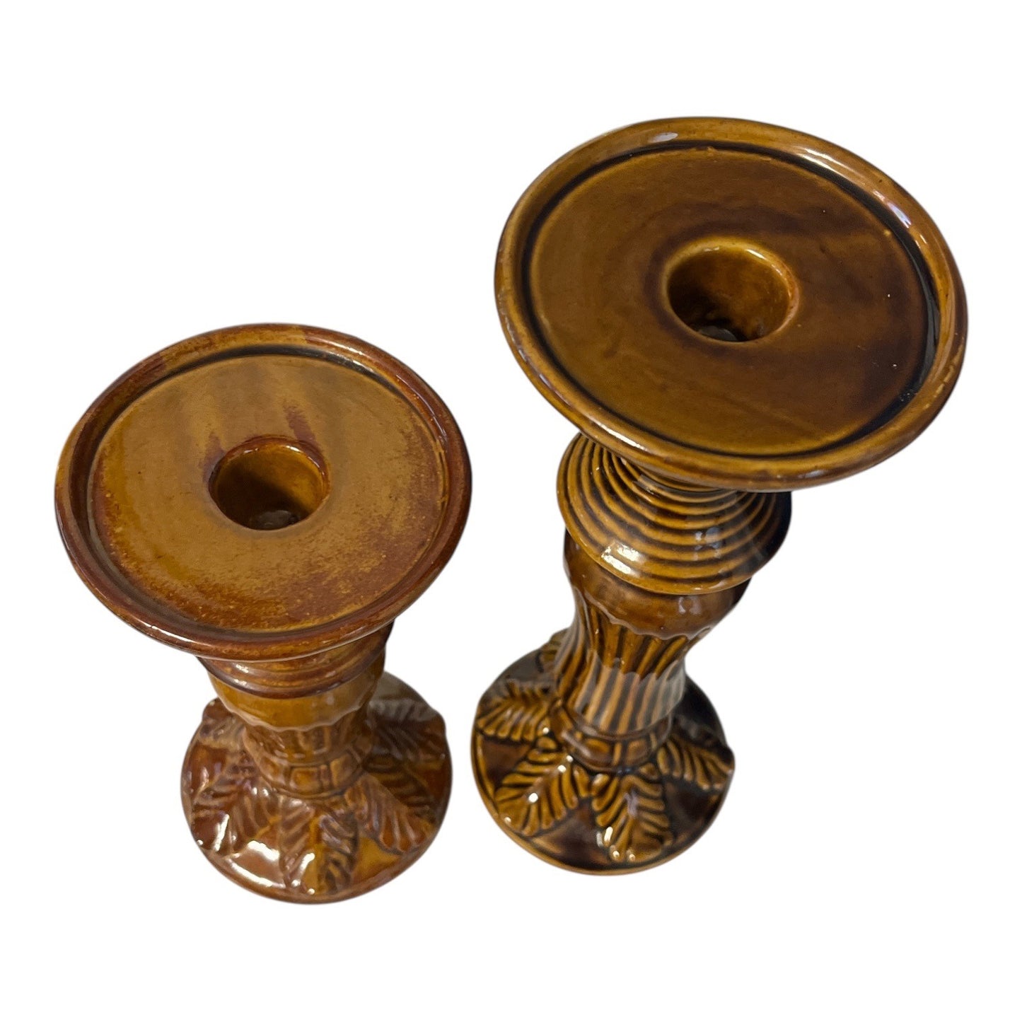 Vintage Brown Ceramic Candlestick Holders Set of 2 Mid Century Hollywood Regency 1970s