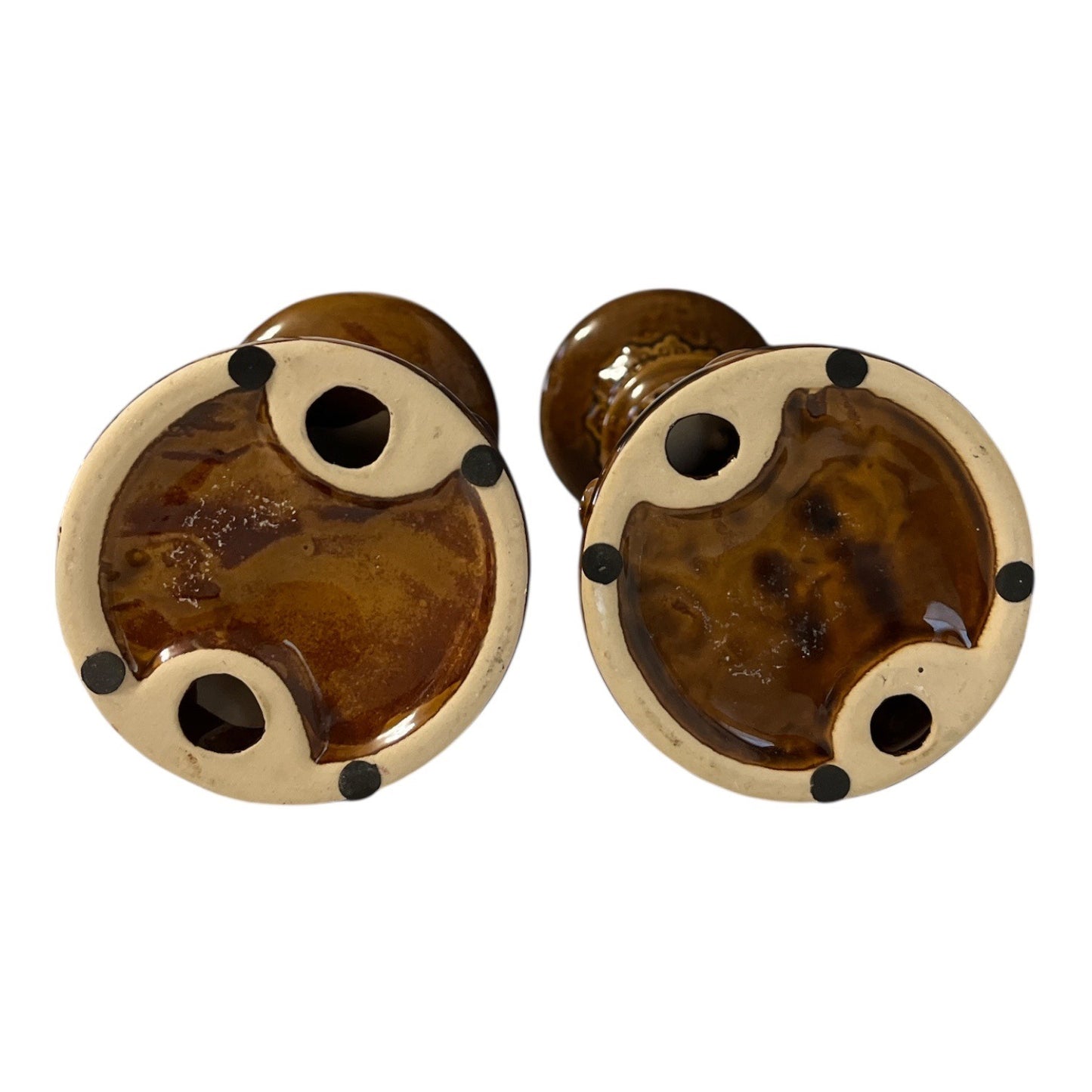 Vintage Brown Ceramic Candlestick Holders Set of 2 Mid Century Hollywood Regency 1970s